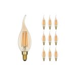 Mehrfachpackung 10x Noxion Lucent LED E14 Gebogen-tip Kerze Fadenlampe Messing 4.1W 350lm - 822 Extra Warmweiß | Dimmbar - Ersatz für 40W